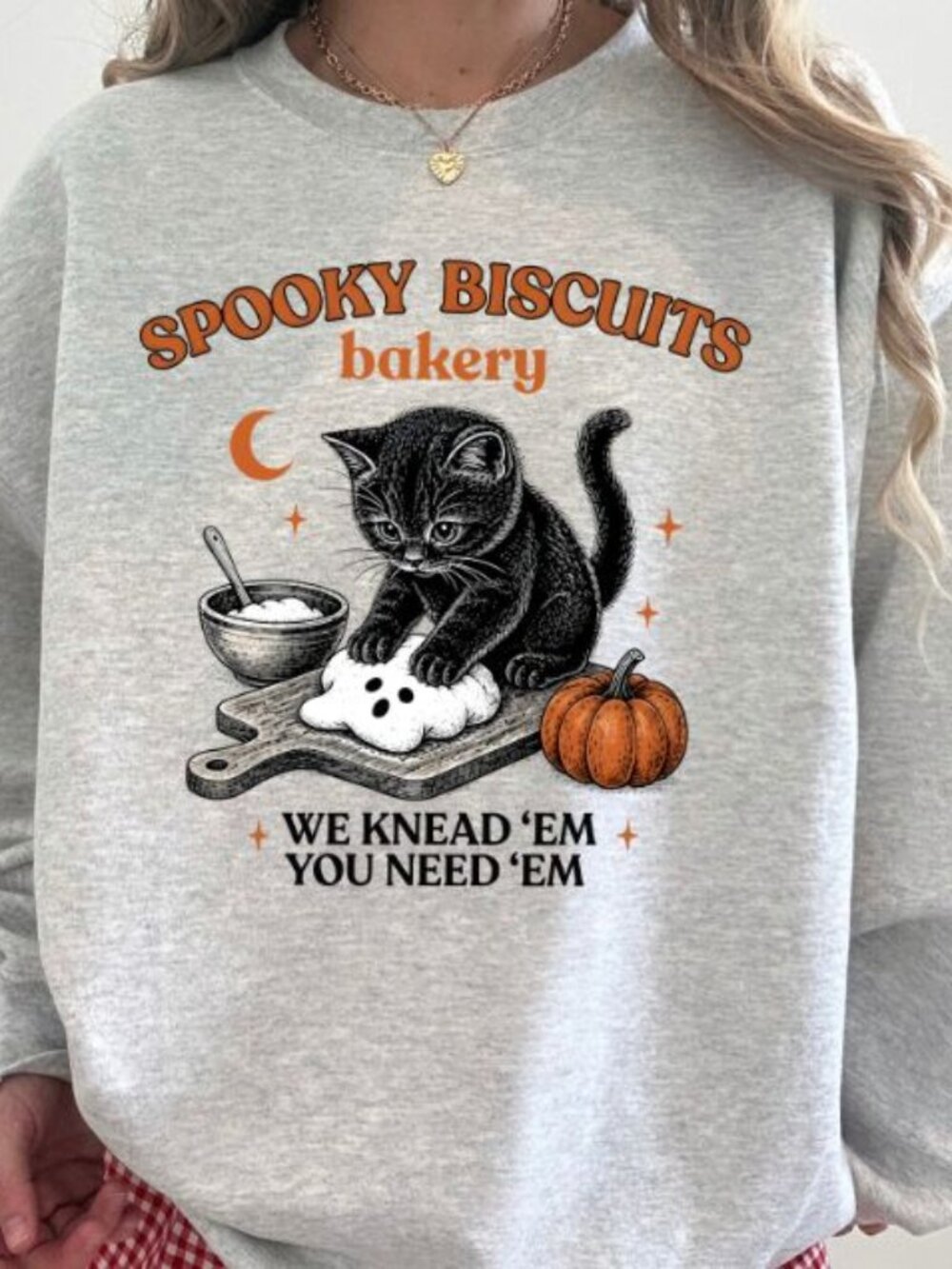 Black Cat Halloween Crewneck Sweatshirt Spooky Biscuits Bakery Fall NWT